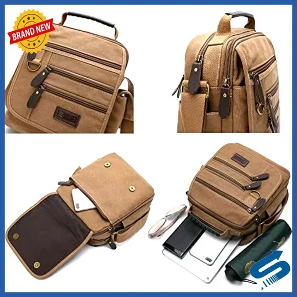 Canvas Messenger Bag Vintage Multi-Function Adjustable Strap Work Travel